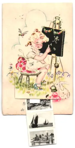 Leporello-AK Middelkerke, Strandpartien, Menschen in Badeanzügen, Menschen auf Pferden