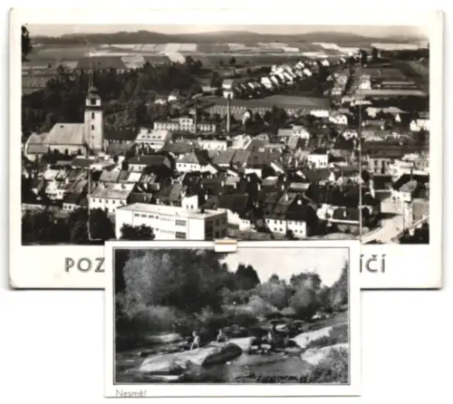 Leporello-AK Mezirící, Námestí, Zemská hospodynská skola, Masarykova skola práce