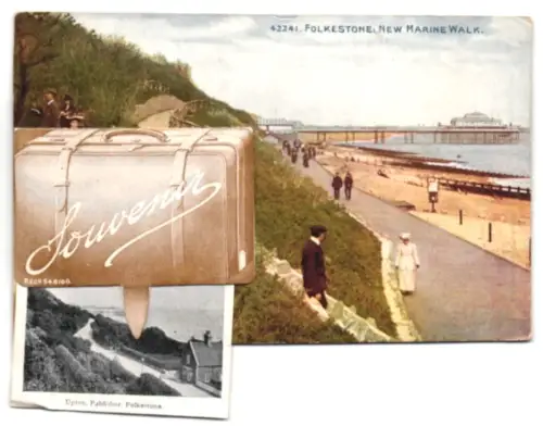 Leporello-AK Folkestone, The Harbour, Lighthouse, New Pier, and The Lift