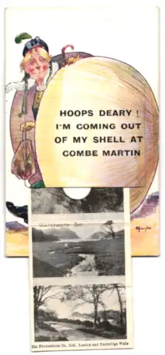 Leporello-AK Combe Martin, Beach and Harbour, Church Interior