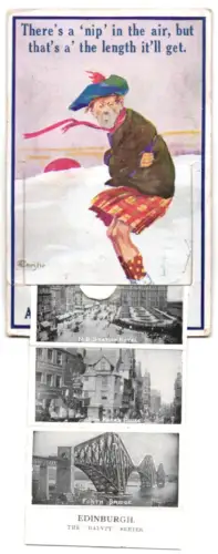 Leporello-AK Edinburgh, Palace & Arthur Seat, Mons Meg, Castle