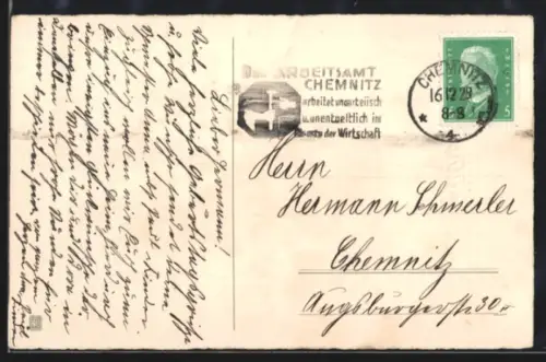 AK Propagandastempel Chemnitz, Arbeitsamt Chemnitz arbeitet unparteiisch u. unentgeltlich im Dienste der Wirtschaft