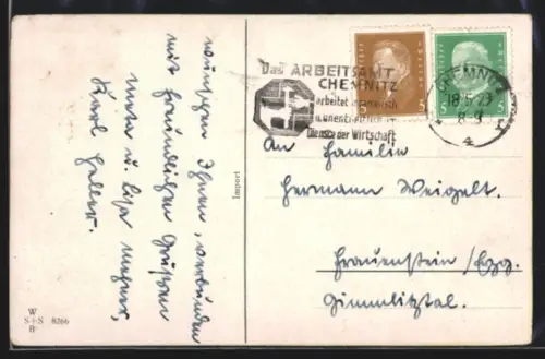 AK Propagandastempel Chemnitz, Arbeitsamt Chemnitz arbeitet unparteiisch u. unentgeltlich im Dienste der Wirtschaft
