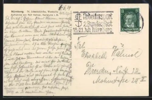 AK Propagandastempel Nürnberg, Arbeitersport, 2. Bundesfest, 18. - 21. Juli