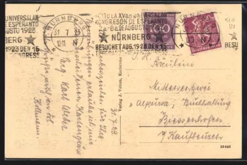 AK Propagandastempel Nürnberg, Besuchet August 1923 den 15. Esperanto-Weltkongress
