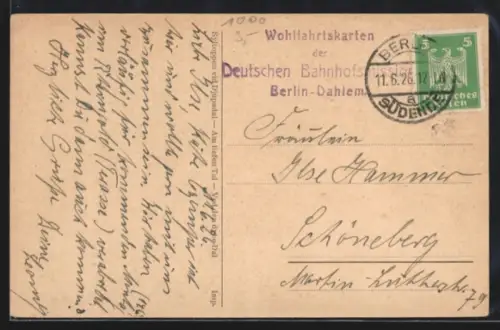 AK Propagandastempel Berlin, Wohlfahrtsmarken der Deutschen Bahnhofsmission Berlin-Dahlem