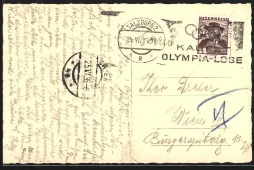 AK Propagandastempel Salzburg, Kaufet Olympia-Lose