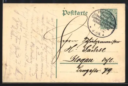 AK Propagandastempel Frankfurt a. Main, 17. Deutsches Bundes- u. Goldenes Jubiläums-Schiessen 1912