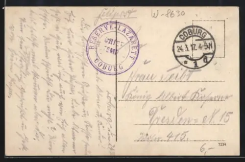 AK Lazarettstempel Coburg, Reserve-Lazarett