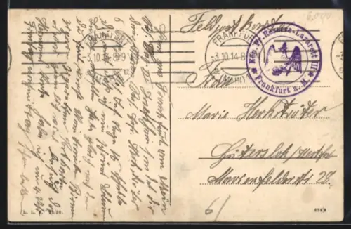 AK Lazarettstempel Frankfurt a. Main, Königl. Pr.-Reserve-Lazarett