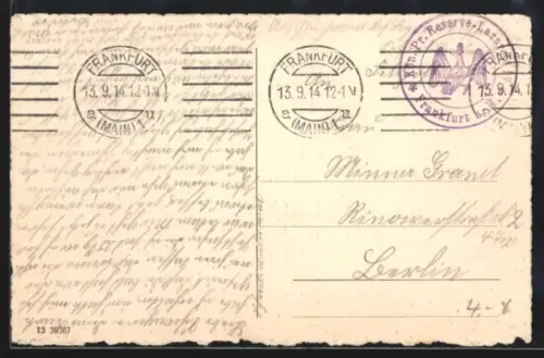 AK Lazarettstempel Frankfurt a. Main, Königl. Pr. Reserve-Lazarett