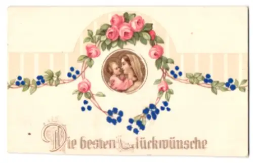 Glückwunschkarte Maria und das Jesuskind, Rosen, Glückwünsche