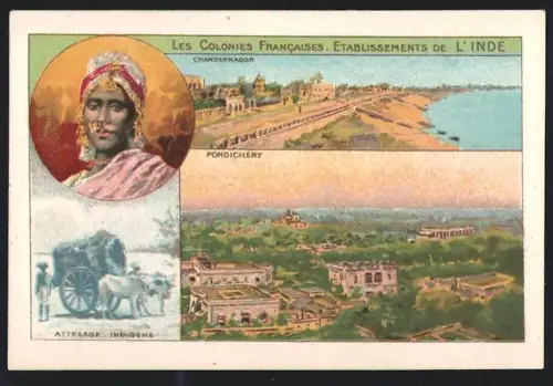 Sammelbild Cambrai, Arlatte & Co Chicorée Bleu-Argent, Les Colonies Francaises, Etablissements de L`Inde