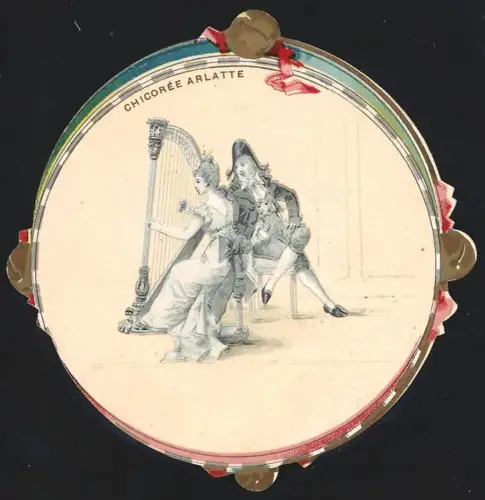 Sammelbild Cambrai, Arlatte & Cie., La Chicorée Bleu-Argent, Frau an der Harfe