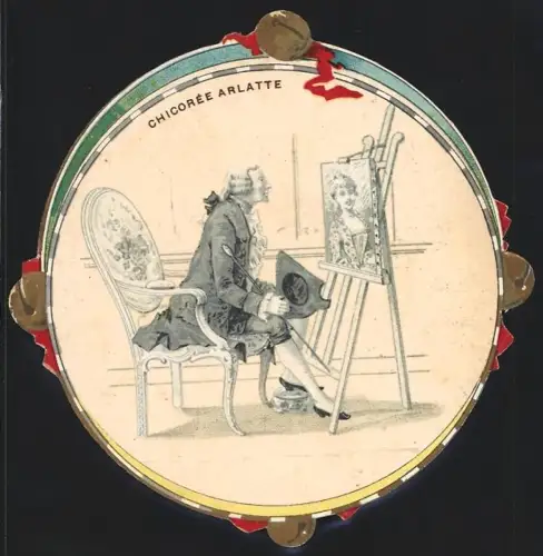 Sammelbild Cambrai, Arlatte & Cie., La Chicorée Bleu-Argent, Herr betrachtet ein Damenportrait