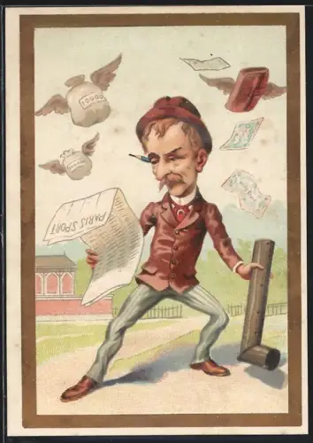 Sammelbild Cambrai, Arlatte & Cie., La Chicorée Bleu-Argent, Mann liest Pariser Sportjournal