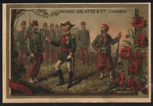 Sammelbild Cambrai, Arlatte & Cie., Chicorée Bleu-Argent, Französischer Offizier und Infanteristen