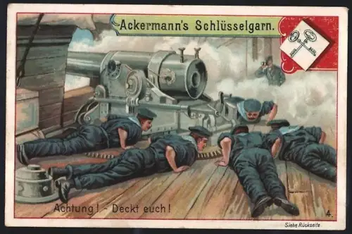 Sammelbild Sontheim bei Heilbronn, C. Ackermann, Schlüsselgarne, Matrosen in Deckung neben einer Kanone