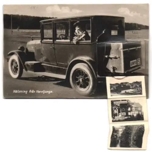 Leporello-AK Herrljunga, Storgatan, Fabriksgatan, Villaparti