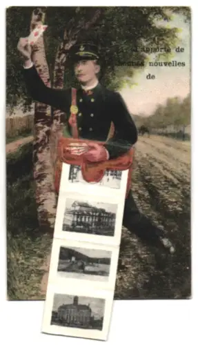 Leporello-AK Verviers, Kirche, Denkmal, Briefträger