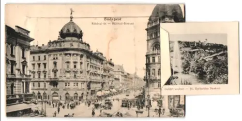 Leporello-AK Budapest, Museum-Ring, Kgl. Burg, Opernhaus