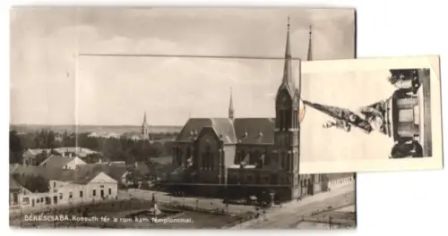 Leporello-AK Békéscsaba, Magyar Nemzeti Bank, Varoshaza, Ag. ev. templom