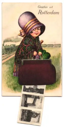 Leporello-AK Rotterdam, Postkantoor, Groote Kerk, Coolsingel