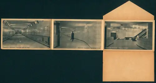 Leporello-AK Rotterdam, Maastunnel, Doorgang, Roltrappen, Voetgangerstunnel, Toegang roltrappen