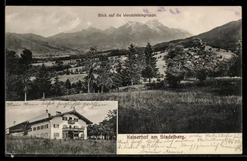 AK Miesbach, Blick auf die Wendelsteingruppe, Hotel Kaiserhof am Stadelberg