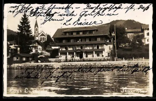 AK Tegernsee, Hotel Haus Luitpold, Seepromenade, Kirche