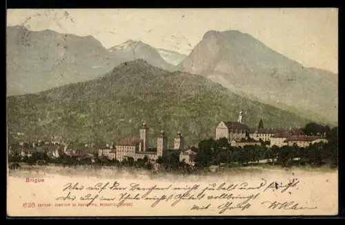 AK Brigue, Stadtansicht mit Kirche und Bergen