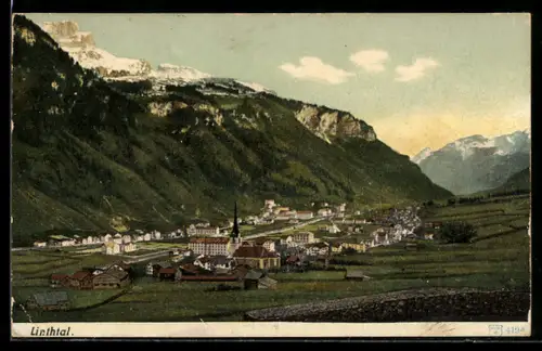 AK Linthal, Dorf im Tal vor Bergkulisse