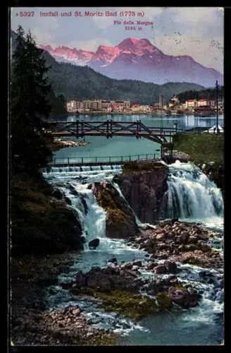 AK St. Moritz-Bad, Innfall und Teilansicht mit Piz della Margna