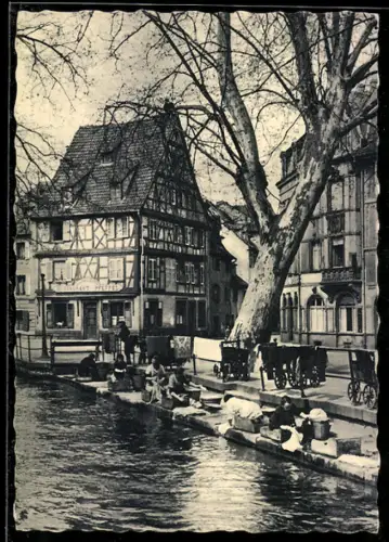 AK Kolmar, Am Sinnbach, Frauen beim Wäschewaschen