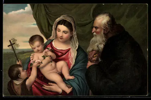 Künstler-AK Stengel & Co.: Tiziano, La Vergine col figlio, S. Giovannino e S. Antonio