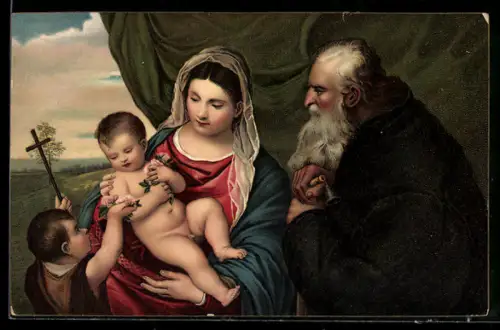 Künstler-AK Stengel & Co.: Tiziano, La Vergine col figlio, S. Giovannino e S. Antonio