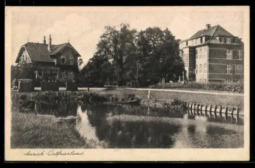 AK Aurich /Ostfriesland, Uferpartie