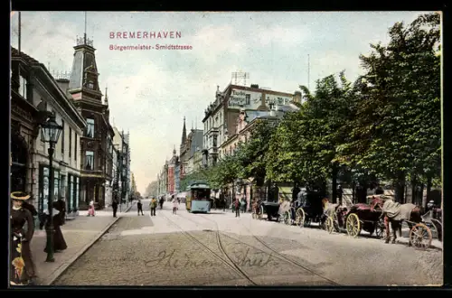 AK Bremerhaven, Bürgermeister-Smidtstrasse mit Strassenbahn