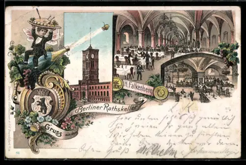 Lithographie Berlin, Gasthaus Berliner Rathskeller, Spandauer Strasse