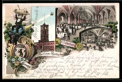 Lithographie Berlin, Gasthaus Berliner Rathskeller, Spandauer Strasse