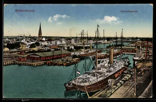 AK Bremerhaven, Gesamtansicht, Hafen, Schiffe