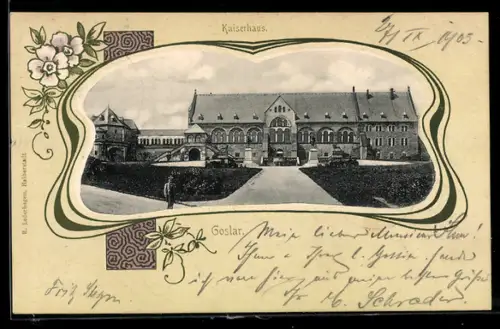 AK Goslar, Kaiserhaus, Passepartout im Jugendstil