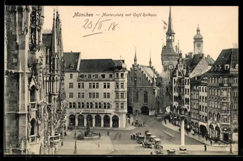 AK München, Marienplatz mit Café Rathaus