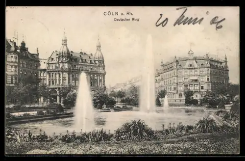 AK Köln-Neustadt, Deutscher Ring, Springbrunnen, historische Gebäude