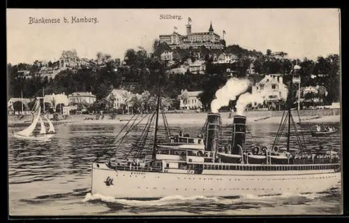 AK Blankenese b. Hamburg, Süllberg, Dampfschiff auf der Elbe