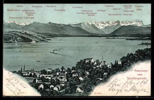 AK Starnberg, Panorama vom Starnberger See, Karwendel- und Wetterstein-Gebirge