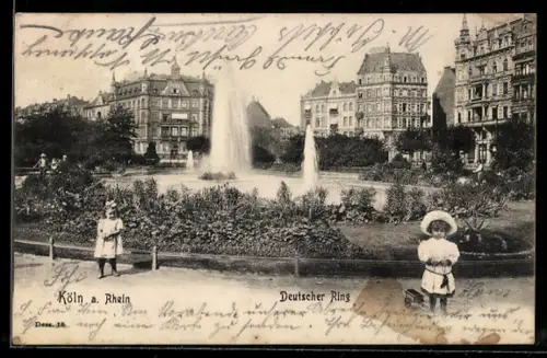 AK Köln-Neustadt, Deutscher Ring, Brunnen, Wohnhäuser