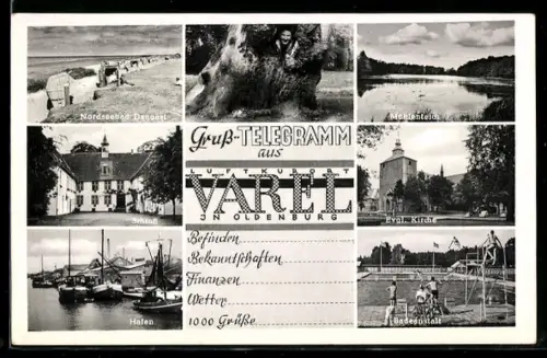 AK Varel /Oldenburg, Nordseebad Dangast, Schloss, Hafen, evang. Kirche, Badeanstalt