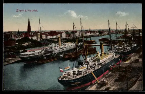 AK Bremerhaven, Hafen mit Schiffen