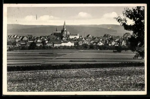 AK Friedberg i. H., Ortsansicht mit Kirche